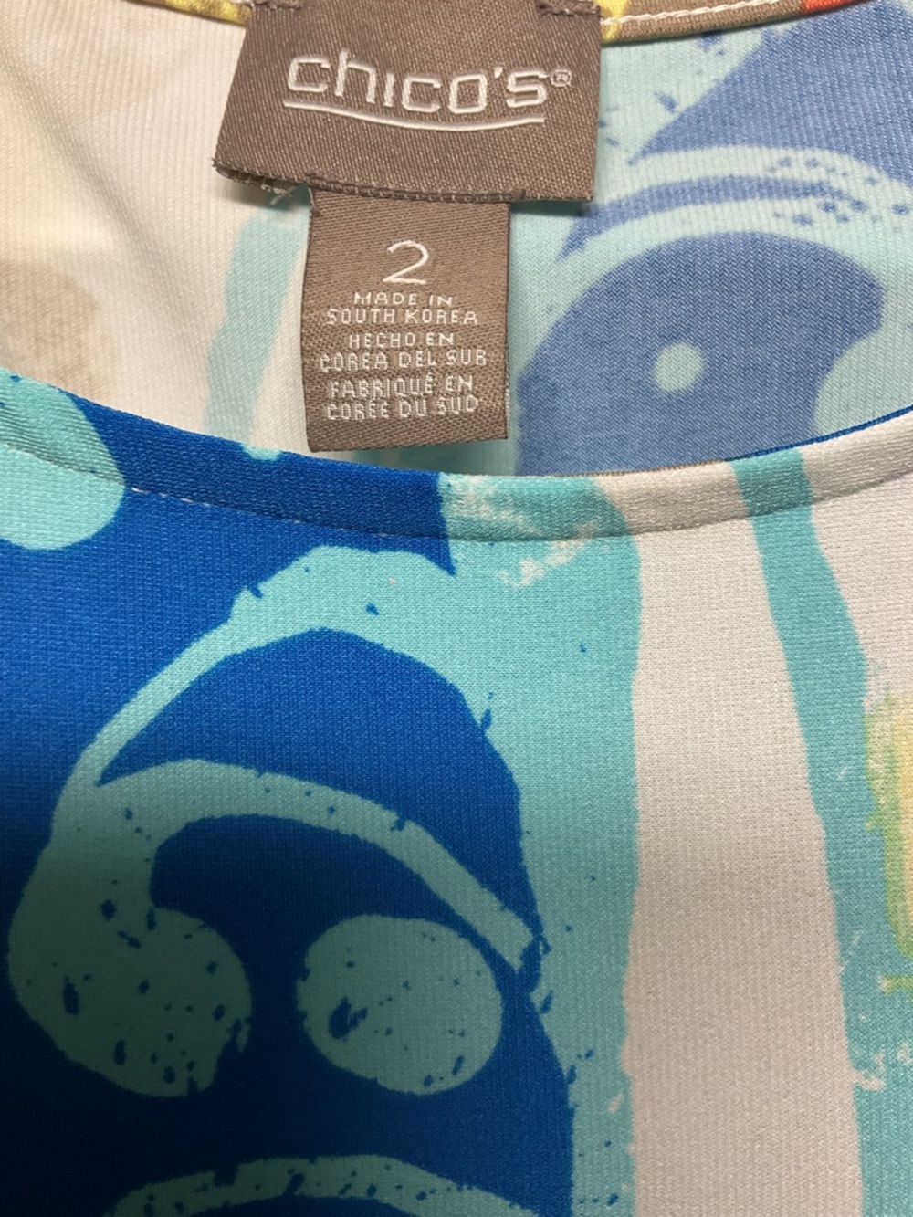 Chico's Turquoise & Navy Abstract Print SIZE: 2) Long Sleeveless Dress cocktail